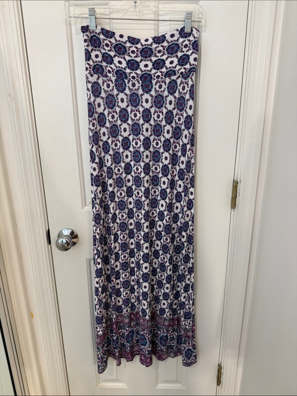 Loveappella White Maxi Skirt with Blue & Purple Medallion Print